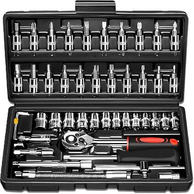 Screwdriver and Socket Set Multi Purpose Combination Tool Case 46 in 1 Tool Socket Set