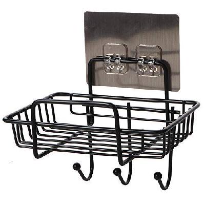 Soap Holder Sponge Box for Bathroom Kitchen Tile Mounted with 3 Hook Hanger
