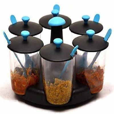 078 Plastic Aachar Pickle Container Chutne  Mukhwas Tray (Set of 4 Jar, 2 Spoon, 1 Tray,)