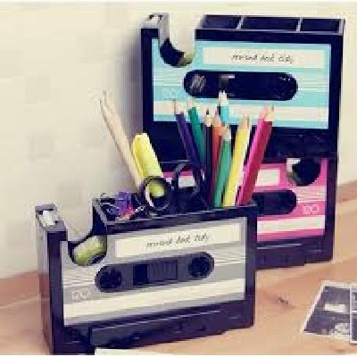 Restro Cassette Tape Dispenser with Pen Holder