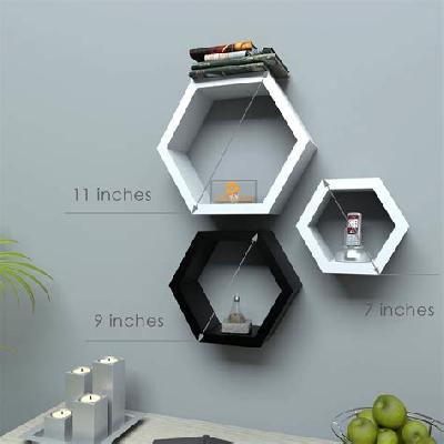Hexagon Shape Storage Wall Shelves Rack Set Of 3