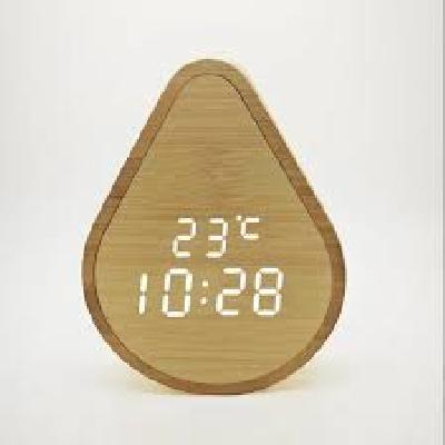 Wooden Table Clock with Digital LED Clock 