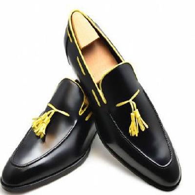 Handmade Tasselled Loafer Shoes - Black