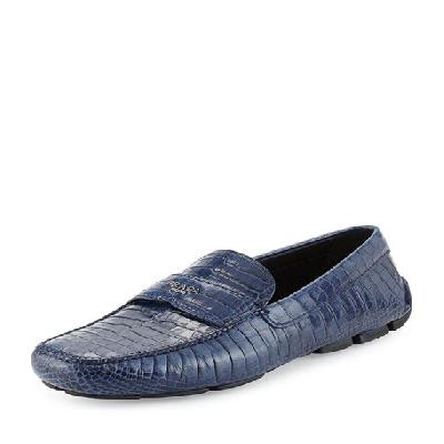 Reptile Textured Loafers - Blue