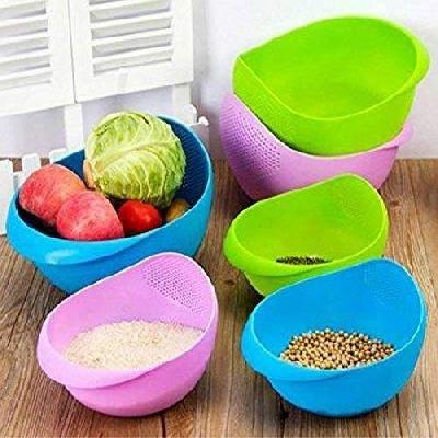 Plastic Rice Bowl Strainer, Washing Bowl For Fruits, Vegetables, Noodles, Pulses, Cereal, Rice