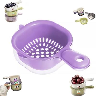 2 Side Plastic Drain Basket and Plastic Drainer/Colander with lid and Vegetables Fruit Draining Strainer