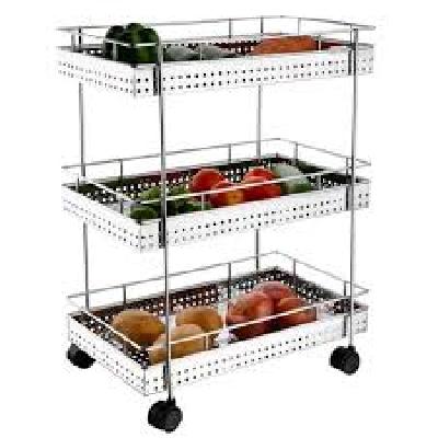 3 Layer Fruit And Vegetable Basket Trolley and Triple Tire Trolley Shelf and Steel Storage Rack