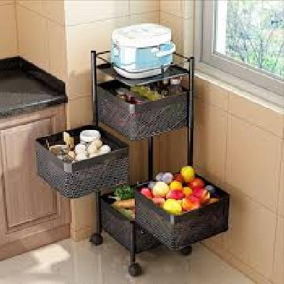 3 Layer L Corner Kitchen Storage Rack Vegetable Basket Trolley Kitchen and Bathroom Stand