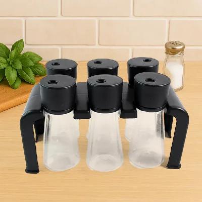 6 Piece Plastic Spice Jar Set and Masala Organizer and Pickle Condiment Set and Spice Storage Rack
