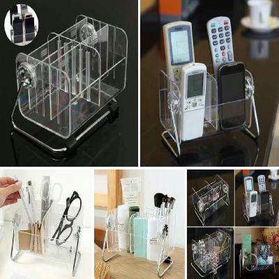 6 Slot Remote Holder and Acrylic Transparent Storage Box and Holder for Cosmetic Shelf Rack