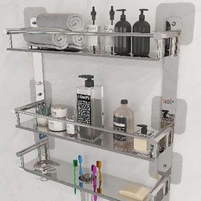 Bathroom Shelf Wall Holder Storage Rack Bathroom Organizer Rack Strong Adhesive Sticker