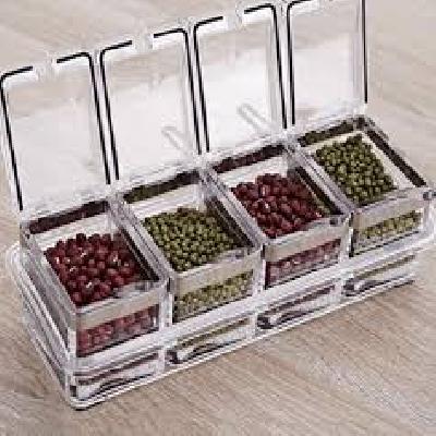 Crystal Acrylic Seasoning Box Pepper Salt Spice Rack and 4 Section Spice Container Rack Stand