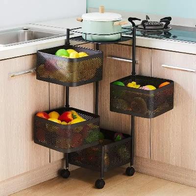 Double Layer Vegetable Basket Trolley and Modern Kitchen Storage Rack and 2 Layer Spice Rack