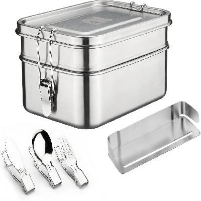 Lunch Box for School Office Hot Tiffin Box 2 Layer Stainless Steel with Plastic Tiffin Box