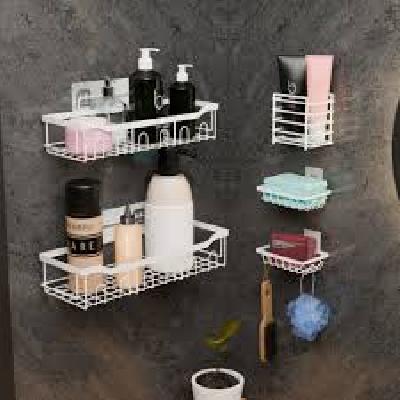 Metal Kitchen Rack Shelf and Bathroom Shampoo Organizer and Wall Hanging Shower Gel Storage Rack