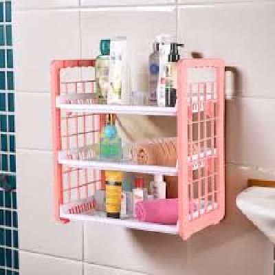 Plastic Kitchen Bathroom Shelf Wall Holder Storage Rack , Bathroom Rack Storage Box