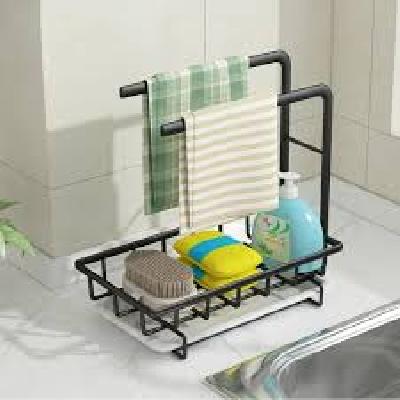 Sink Caddy Organizer Metal Sponge Holder Rack Drain Rack Basket for Kitchen ,Towel Rack