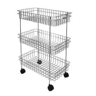 Stainless Steel 3-Tier Fruits and Vegetable Onion Trolley Container Basket Organizer Holder Stand