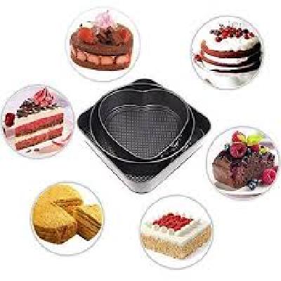 Teflon Coated Spring Form Heart, Round, and Square Shape Cake Baking Non Stick tins/pan/Trays Moulds