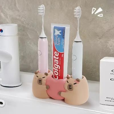 Toothbrush Holder With 1 Suction Cup and Plastic Bathroom Storage Organizer For Toothbrush Colgate