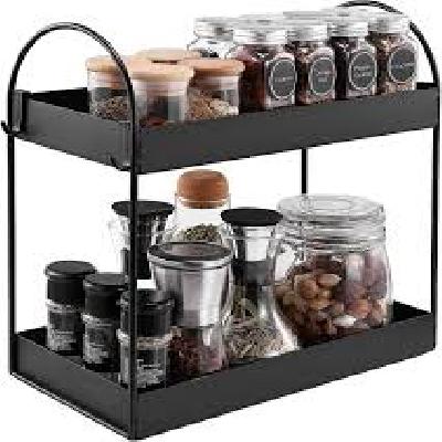 2 Tier Folding Metal Spice Rack For Kitchen Cabinet Countertop Standing Rack For Bottles Cans