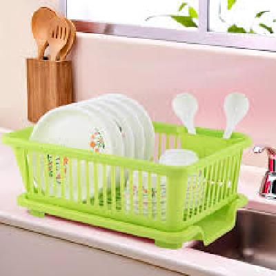 Multipurpose Plastic 3 in 1 Large Sink Dish Drainer Rack Washing Basket Organizers with Tray Kitchen