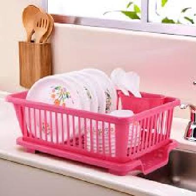 Plastic 3 in 1 Large Kitchen Dish Drainer Washing Basket Rack with Tray for Kitchen, Dish Rack