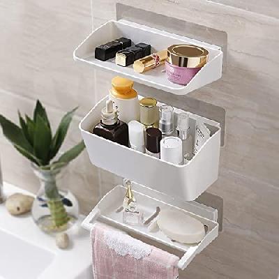Plastic Wall Hanging Folding 3 Layer Shower Caddy Bath Shelf  Bathroom Storage Shelves Shampoo  Soap
