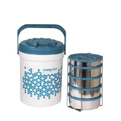 Steel and Plastic 2 Layer Leak-Proof Lunch Box Picnic Food Container Tiffin Box Breakfast Dinner