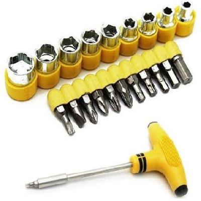 24 Pcs T Shape Screwdriver Set Batch Head Ratchet Pawl Socket Spanner Hand Tools