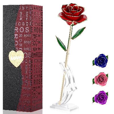 24K Rose With Love Stand, Gift Box - Best Valentine''s Day Gift, Birthday Gifts