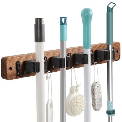 4 Slot Wall Mounted Mop And Broom Holder Stand With 5 Hooks For Kitchen Garage (grey)