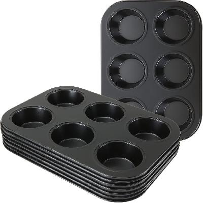 Carbon Steel Cup Cake Tray for 6 Muffins Bakeware (Black)