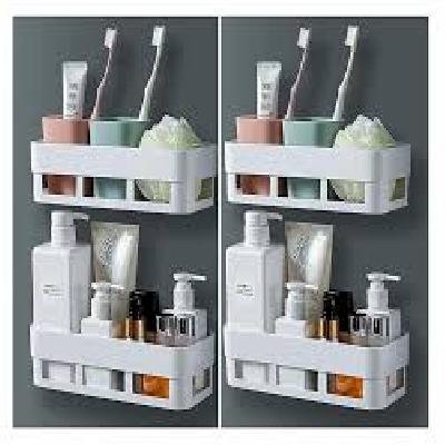 Safeseed Bathroom Kitchen Racks Shower Shelf Strong Sticker Rectangular Plastic Wall Mounted  Br86