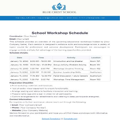 Workshop Schedule