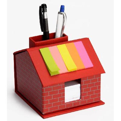 3 In 1 Hut Style Table Top With Pen Stand, Sticky Notes And Writing Slips (250 Sheets)