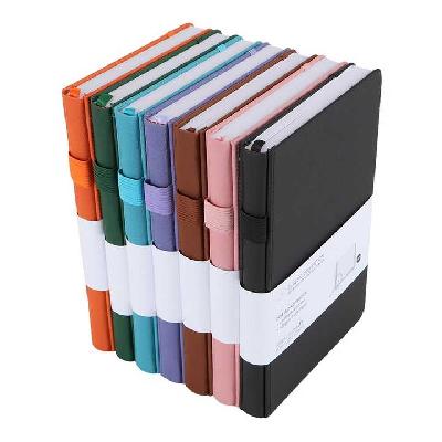 Colored Linen with PU round patch A5 notebook (Binary design)