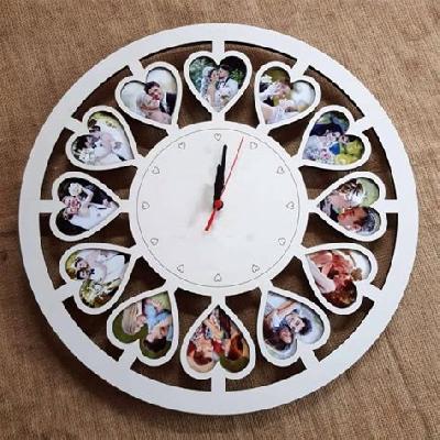 Heart Style 3D Illusion Clock With Dual Photo Frame