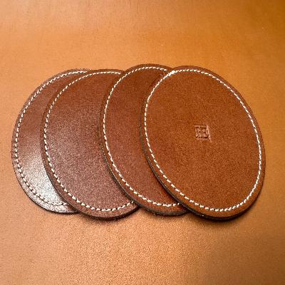 Leather Finish Plastic Coaster Set Of 4 With Stand (round)
