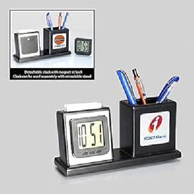 Wooden Table Top With Detachable LED Clock, Visiting Card Holder And Tumbler