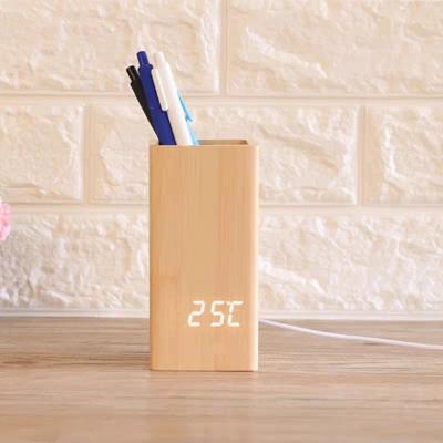 Wooden Tabletop with Digital LED Clock and tumbler (Dual power) (USB Cable included)