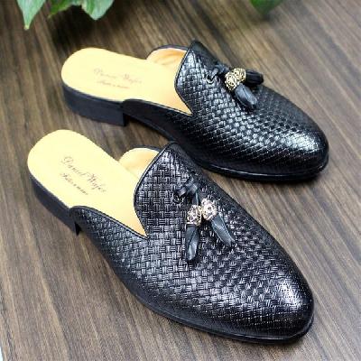 Asken Atelier Mens Black  Genuine Leather Slipper