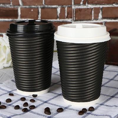 Detpak Disposable Black Rippled Paper Cups With Lids