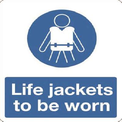 Life Jackets to be Worn Aqua Safety Sign Board