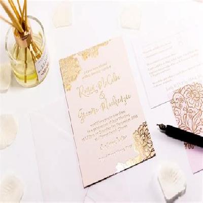 Embossed Flower Motif Foil Printed Wedding Card Invitation Card