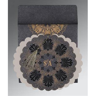 Embossed Gray Flower Motif Foil Printed Wedding Card Invitation Card