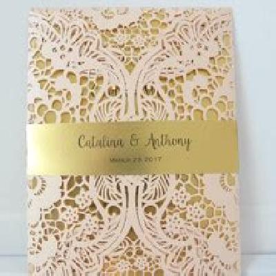 Embossed Lavender Motif Foil Printed Wedding Card Invitation Card