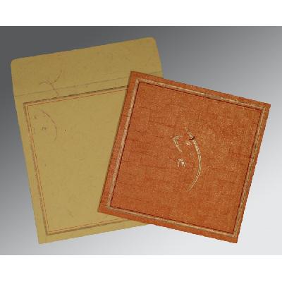 Embossed Orange Motif Foil Printed Wedding Card Invitation Card