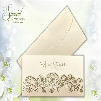 Embossed Pink Flower Acrylic Motif Foil Printed Wedding Card Invitation Card