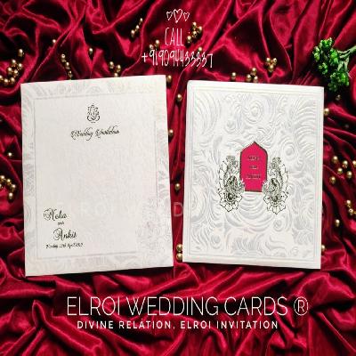 Embossed Pink Flower Design Motif Foil Printed Wedding Card Invitation Card